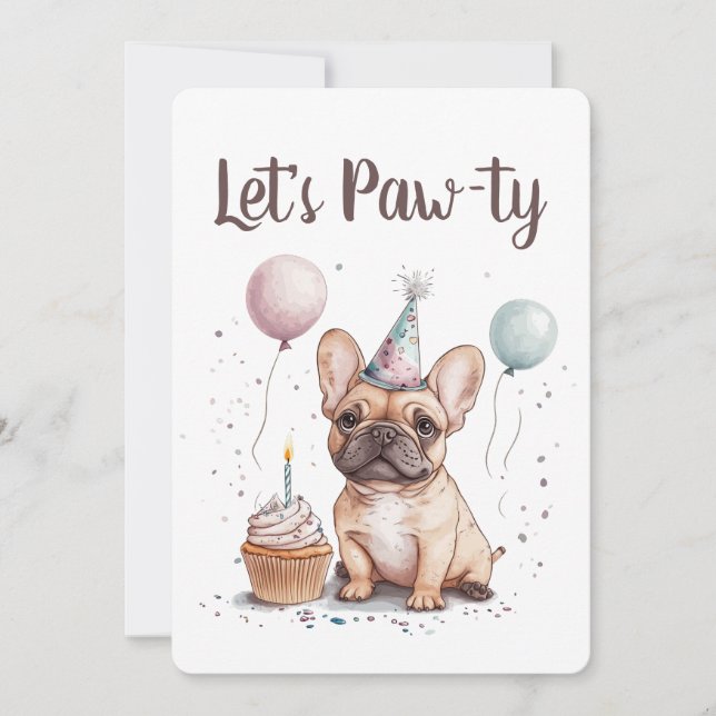 Let's Pawty Birthday French Bulldog Inbjudningar (Framsida)