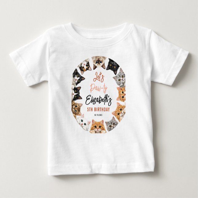 Let's Pawty Cat 5th Birthday | Custom Birthday Kid T Shirt (Framsida)