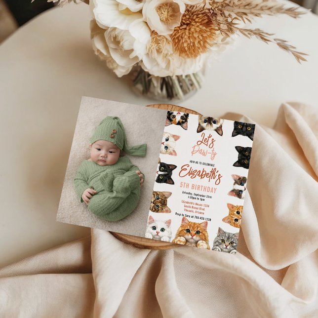 Let's Pawty Cat 5th Birthday | photo Birthday Kid Inbjudningar (Let's Pawty Cat 5th Birthday | photo Birthday Kid Invitation
)