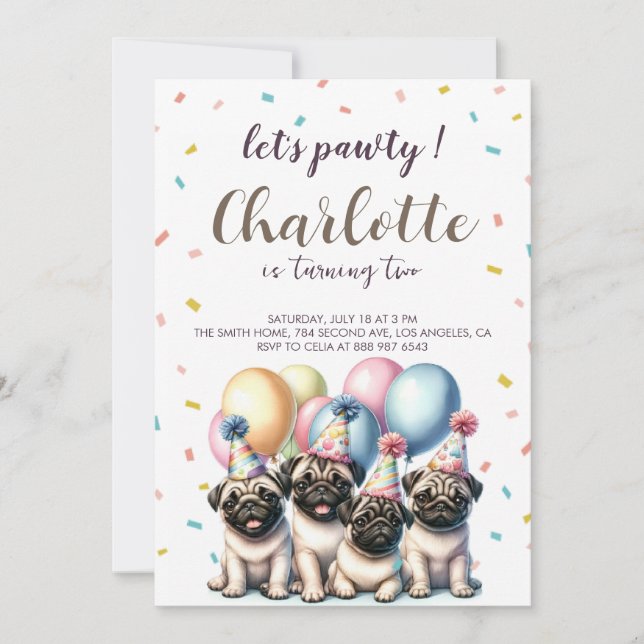 Let's pawty Dog birthday Inbjudningar (Framsida)