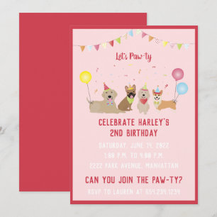 Lets Pawty Födelsedagsfest Hundar Inbjudningar