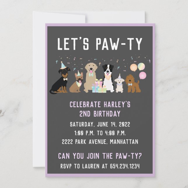 Lets Pawty Födelsedagsfest Hundar Inbjudningar (Framsida)