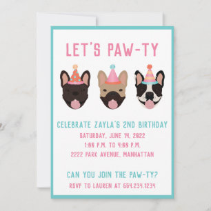 Lets Pawty Fransk Bulldog Party Hats Inbjudningar