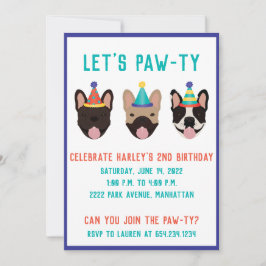 Lets Pawty Fransk Bulldog Party Hats Inbjudningar