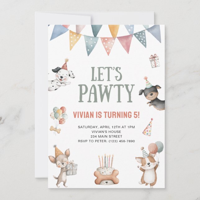 Let's Pawty Funny Dog Birthday Party Inbjudningar (Framsida)