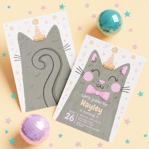 Lets Pawty Grått Cute Kattunge Ansikte Födelsedags Inbjudningar