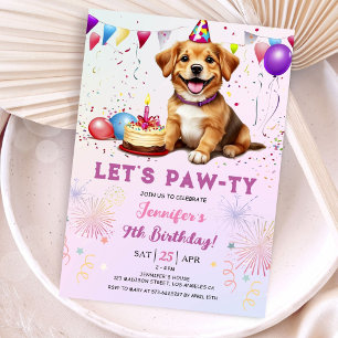 Lets Pawty Hund Födelsedagsfest Girl 9 Birthday Inbjudningar
