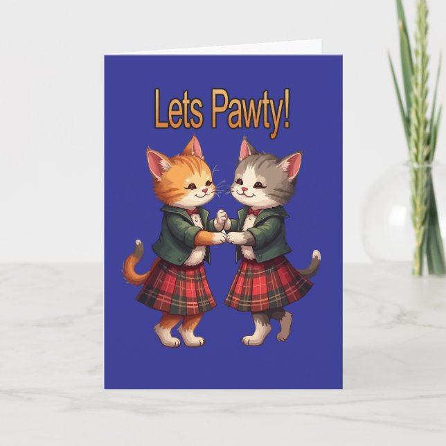 Lets Pawty Orange Cats Dancing Ceilidh Firande Helgkort (Framsida)