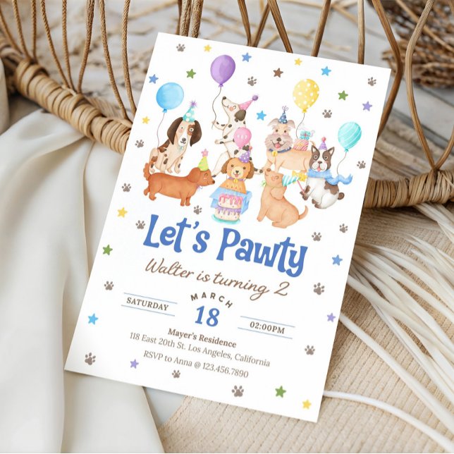 Let's Pawty Puppy Dog Birthday Invitation for Boy Inbjudningar (Skapare uppladdad)