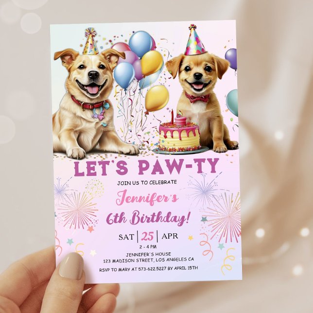 Lets Pawty Puppy Födelsedagsfest Girl 6e Birthday Inbjudningar (Skapare uppladdad)