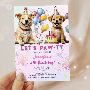Lets Pawty Puppy Födelsedagsfest Girl 8th Birthday Inbjudningar