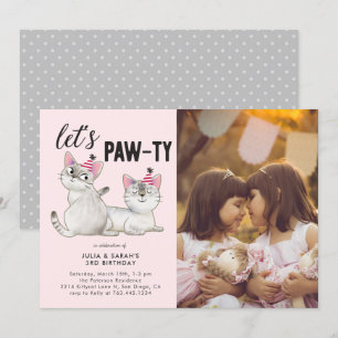 Lets Pawty   Twillingar Foto av gemensam Födelseda Inbjudningar