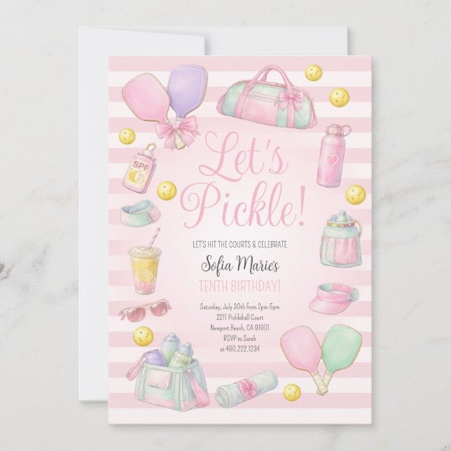 Let's Pickle Pickleball Pink Party Invitation Inbjudningar (Framsida)