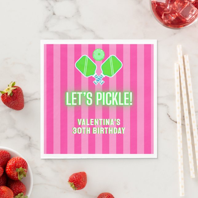 Let's Pickle Pink and Lime Green Pickleball Party Pappersservett (Insitu)