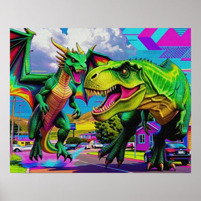 Lets Play - Green Dragon and Dinosaur Poster (Framsidan)