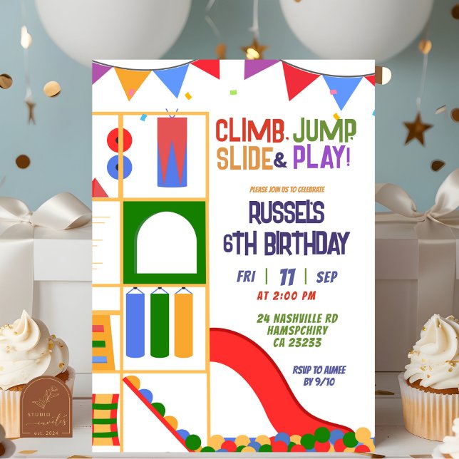 Let's Play Indoor Playground Birthday Invitation Inbjudningar (Skapare uppladdad)