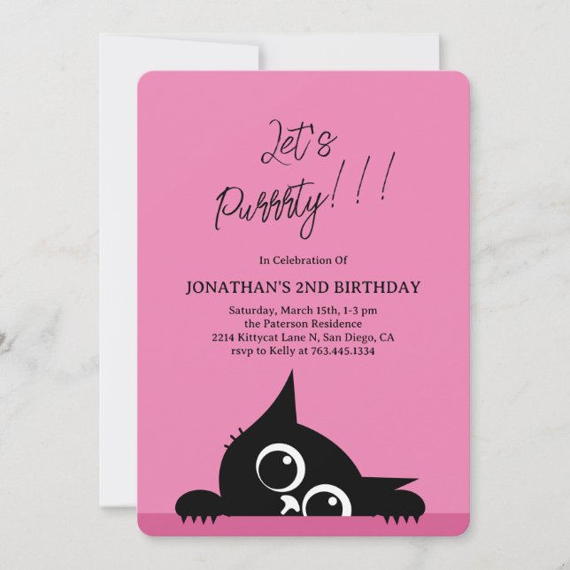 Lets Purrty Cute Kattunge Blue Birthday Inbjudningar (Framsida)