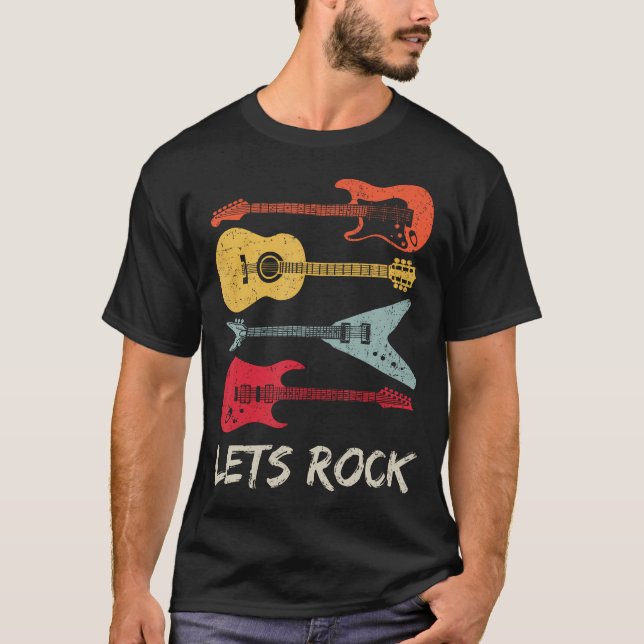 Lets Rock N Roll Guitar Retro Gift Manar Women T Shirt (Framsida)