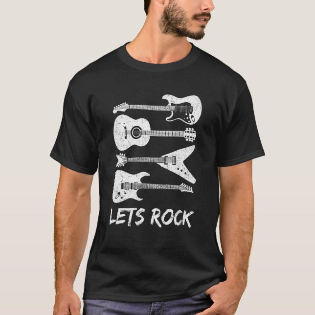 Lets Rock Rock n Roll Guitar Retro Gifts Men Women T Shirt (Framsida)