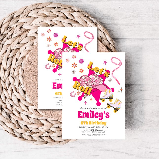 Let's Roll Girl Cowgirl roller skate Birthday  Inbjudningar (Skapare uppladdad)