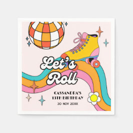 Let's Roll Retro Roller Skating Girl Birthday  Pappersservett