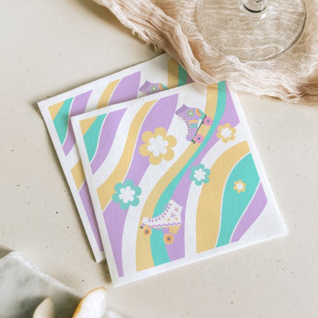 Lets Roll Roller Skate Groovy Girl Birthday Pastel Pappersservett (Skapare uppladdad)