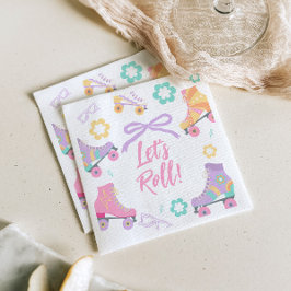 Lets Roll Roller Skate Retro Girl Birthday Pastel Pappersservett