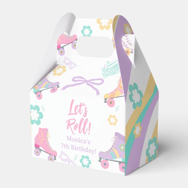 Lets Roll Roller Skate Retro Girl Birthday Pastel Presentaskar (Framsidan Sidan)