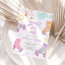 Lets Roll Roller Skate Skating Bow Girl Birthday Inbjudningar