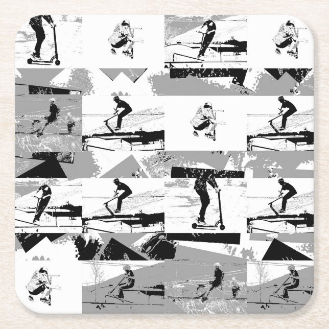 Lets Scoot Around - Stunt Scooter Rider Underlägg Papper Kvadrat (Framsidan)