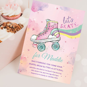 Lets Skate l Roller Skating party Girl Birthday Inbjudningar