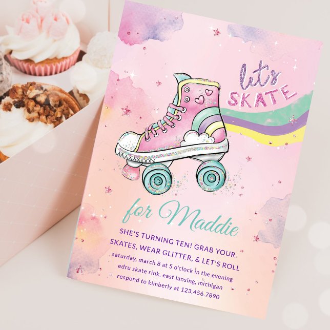 Lets Skate l Roller Skating party Girl Birthday Inbjudningar (Skapare uppladdad)