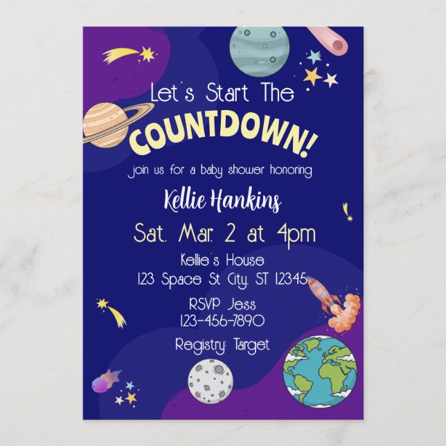 Let's Start the Countdown, Space Baby Shower Inbjudningar (Framsida)