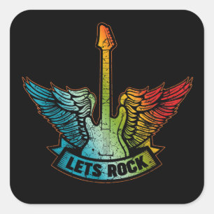 Let's Sten Legend Rock and roll Music Guitar Fyrkantigt Klistermärke