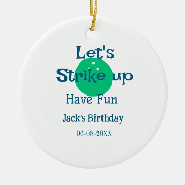 Let's strike up have fun green ball birthday name  julgransprydnad keramik (Framsidan)