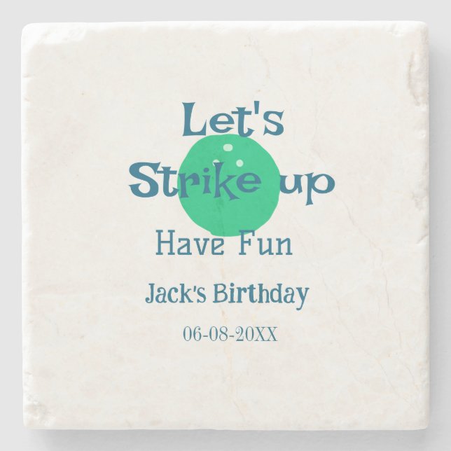 Let's strike up have fun green ball birthday name  stenunderlägg (Framsidan)