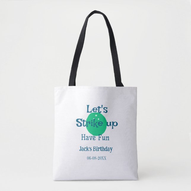 Let's strike up have fun green ball birthday name  tygkasse (Framsida)