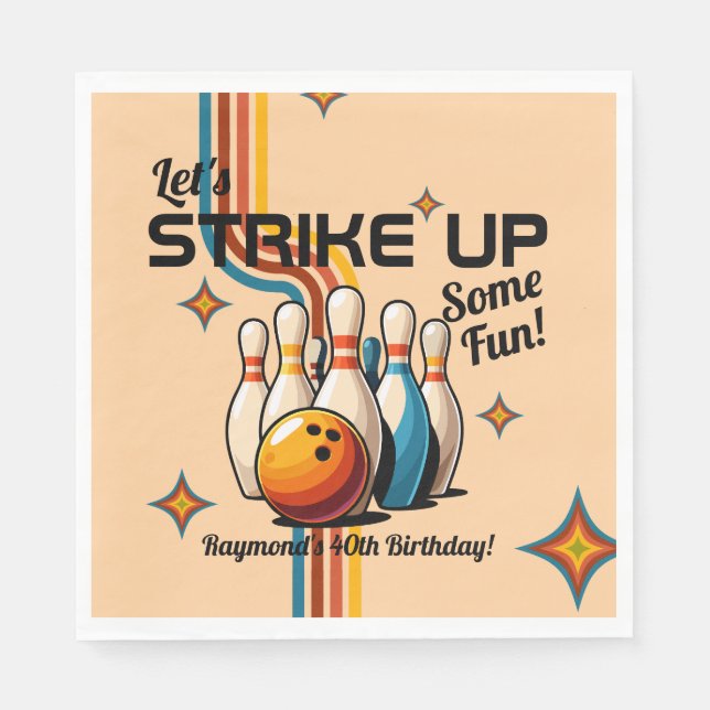 Let's Strike Up Some Fun Bowling Birthday Party Pappersservett (Framsidan)