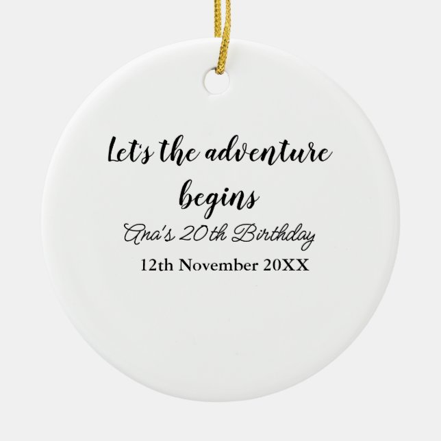 lets the adventure begins 20th birthday add name d julgransprydnad keramik (Framsidan)