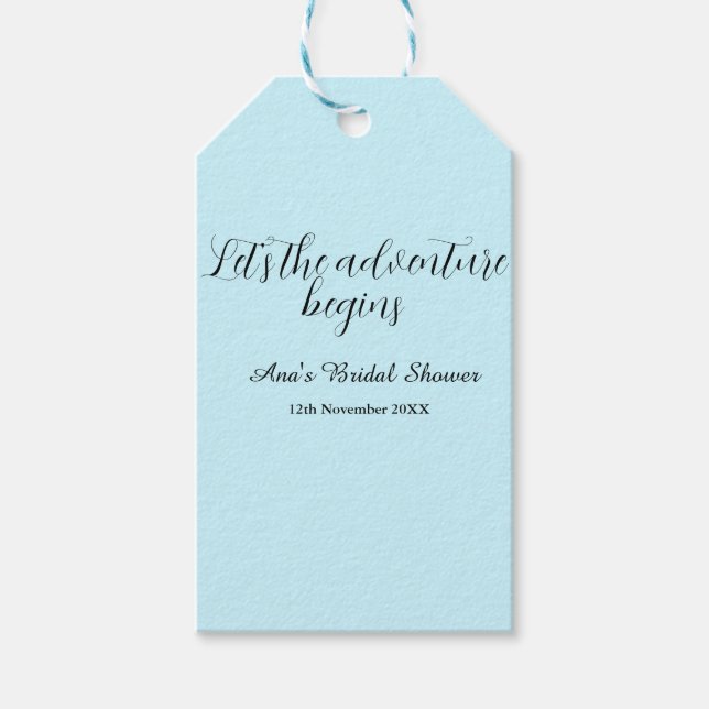 lets the adventure begins bridal shower add name d presentetikett (Framsidan)