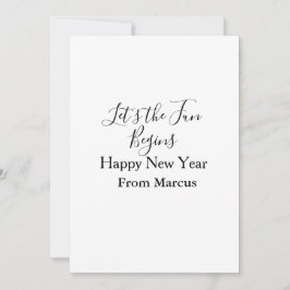 lets the fun begins happy new year name year simpl julkort