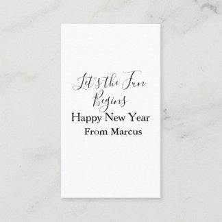 lets the fun begins happy new year name year simpl visitkort