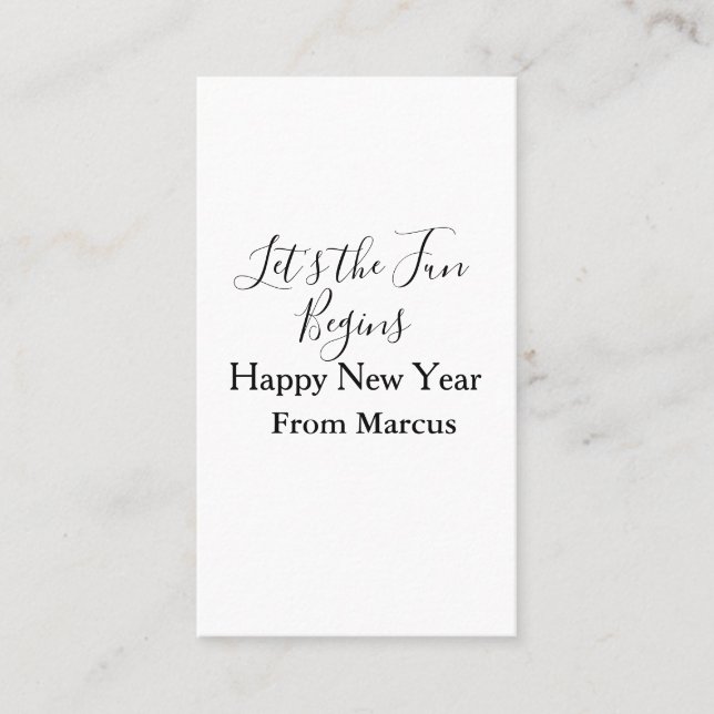lets the fun begins happy new year name year simpl visitkort (Framsida)