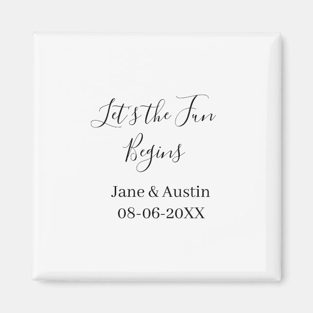 lets the fun begins wedding couple name date simpl magnet (Framsidan)