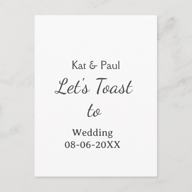 Let's toast to wedding add name date simple couple vykort (Framsida)
