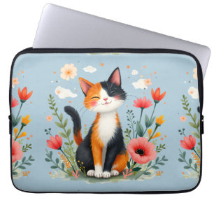 Lettande kalikokat i blomstrande trädgård laptop fodral