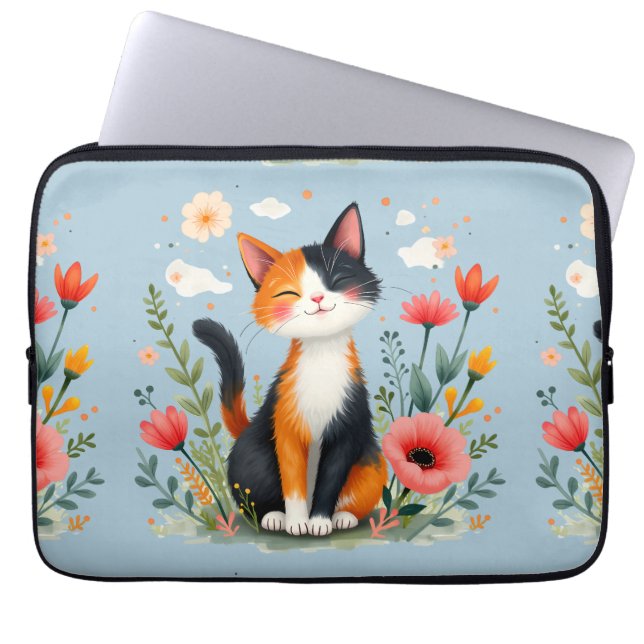 Lettande kalikokat i blomstrande trädgård laptop fodral (Framsidan)
