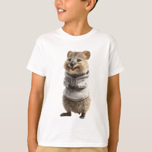 Lettande Quokka i grå hoodie barn T Shirt