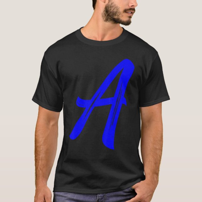 Letter A Alphabet Large Blue Graphic Initial T Shirt (Framsida)