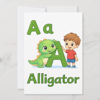 Letter A Alphabet  Postcard – A is for Alligator Inbjudningar